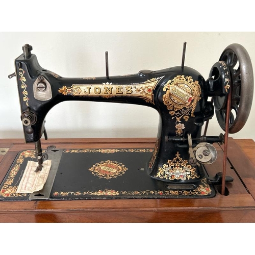 161 - Jones sewing machine number 33225 with flip top table 75cm high (collection from private residence i... 