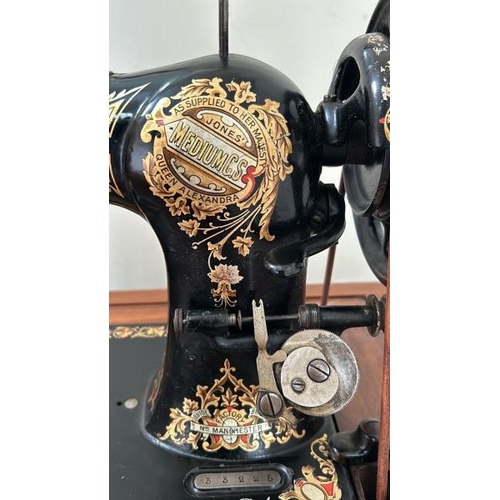 161 - Jones sewing machine number 33225 with flip top table 75cm high (collection from private residence i... 