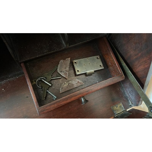 162 - Mahogany bureau with three drawers and brass fittings, 74x98.5 x 40cm (collection from private resid... 