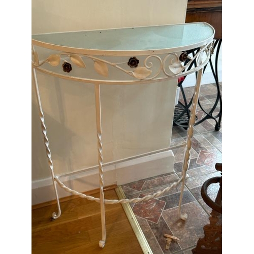 163 - Metal and glass hallway table with flower design, 62 x 74x 26cm (collection from private residence i... 