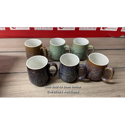 8174 - THE OLD POTTERY COMPANY STONEWARE MUGS, 6 PACK / APPEARS NEW OPEN BOX / C15