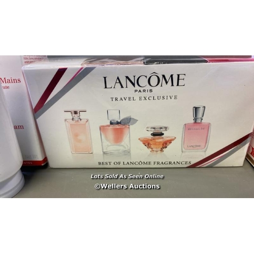 9581 - X1 LANC�ME BEST OF LANC�ME FRAGRANCES KIT, X1 CLARINS HAND AND NAIL TREATMENT CREAM AND X1 CLARINS D... 