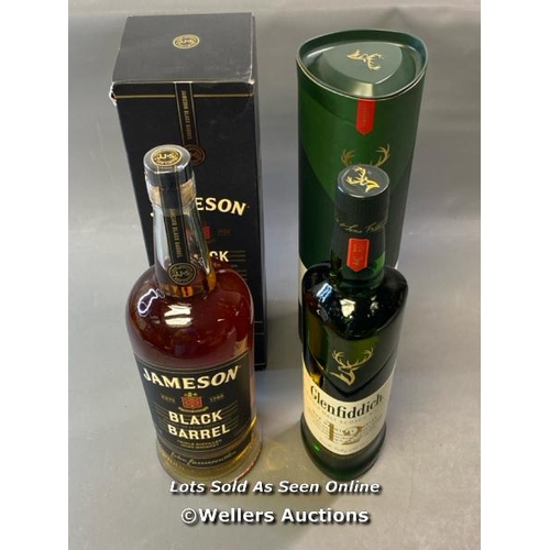 9607 - X1 NEW JAMESON'S BLACK BARREL WHISKEY 40% VOL. 1L AND X1 NEW GLENFIDDICH 12 WHISKY 40% VOL. 70CL