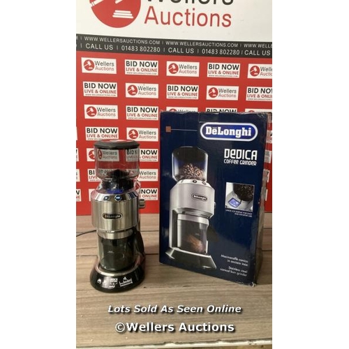 6204 - DELONGHI KG521M DEDICA COFFEE GRINDER / POWERS UP / MINIMAL SIGNS OF USE