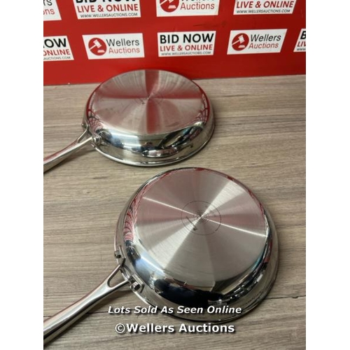 73 - MASTERPRO STAINLESS STEEL ALUMINIUM FRYING PANS / ONE MISSING / MINIMAL SIGNS OF USE / C32