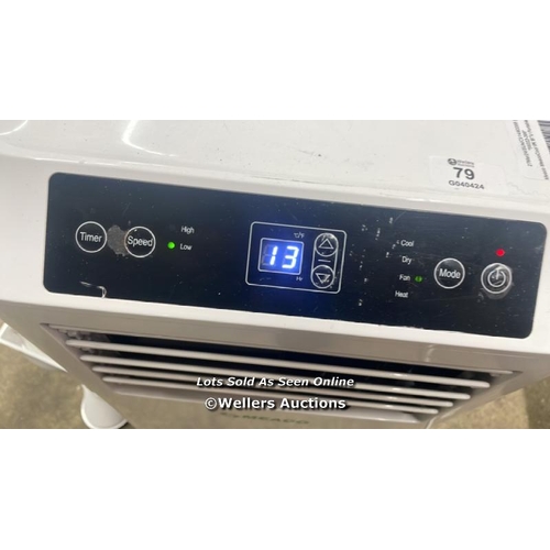 79 - MEACO MEACOCOOL 9K BTU PORTABLE AIR CONDITIONER & HEATER / POWERS UP / SIGNS OF USE / P15