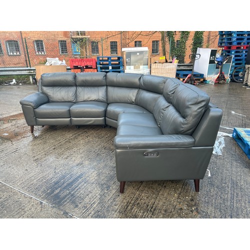 297 - GRACE DARK GREY LEATHER POWER RECLINING SECTIONAL SOFA - RRP: �1,899, POWERS UP, MINIMAL IF ANY SIGN... 