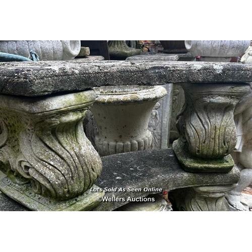 664 - WELL WEATHERED COMPOSITION STONE CURVED BENCH, THIS LOT IS LOCATED AWAY FROM THE AUCTION SITE, TO VI... 