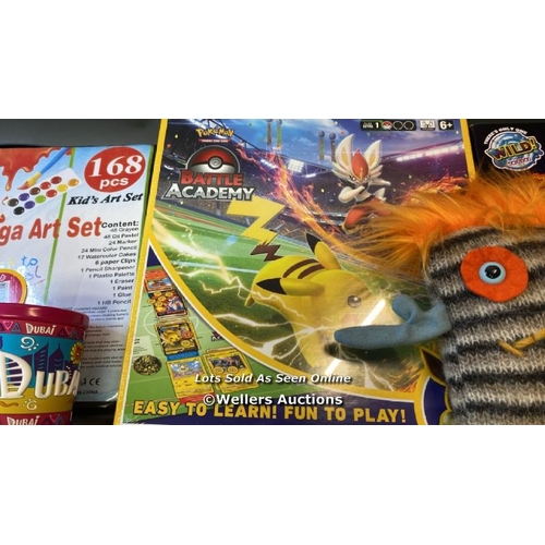 9501 - ASSORTMENT OF NEW TOYS INCL. ART SET, RESCUE TEAM, DUBAI MUGS, POKEMON BATTLE ACADEMY, WOOL MONSTER,... 