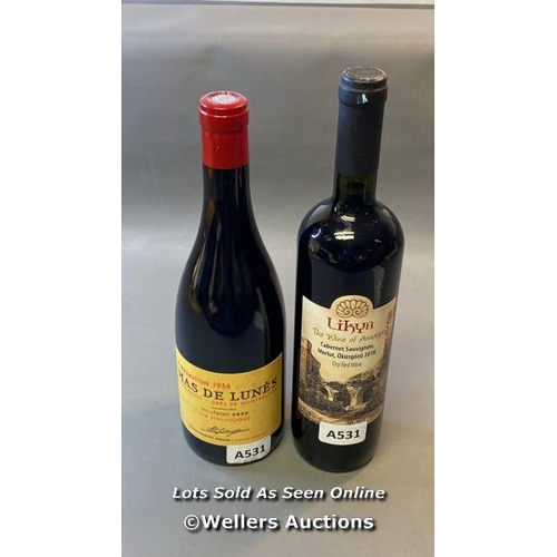 9527 - X1 NEW MAS DE LUNES VIN BIOLOGIQUE WINE 13.5% VOL. 750ML AND X1 NEW LIKYA DRY RED WINE 13% VOL. 750M... 