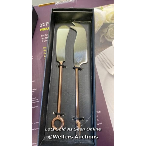 9532 - X1 VINERS NEW 32 PIECE CUTLERY SET AND X1 THE JUST SKATE COMPANY COPPER CHEESE KNIFE SET