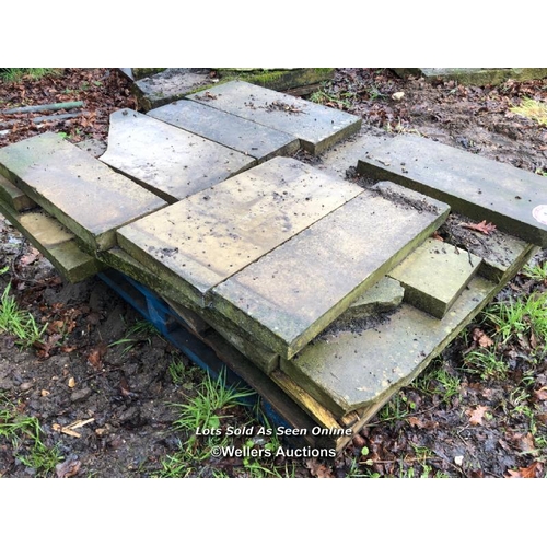 1 - PALLET OF RECLAIMED YORKSTONE PAVING, ASSORTED SIZES, APPROX. 57CM L X 30CM W X 5CM D