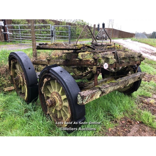 102 - OLD RAILWAY CART, IN NEED OF RESTORATION, TOTAL DIMENSIONS APPROX. 220CM W X 230CM L X 130CM H