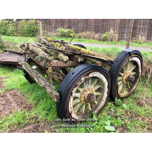 102 - OLD RAILWAY CART, IN NEED OF RESTORATION, TOTAL DIMENSIONS APPROX. 220CM W X 230CM L X 130CM H