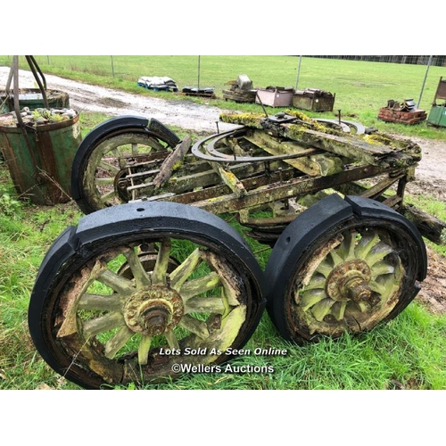 102 - OLD RAILWAY CART, IN NEED OF RESTORATION, TOTAL DIMENSIONS APPROX. 220CM W X 230CM L X 130CM H