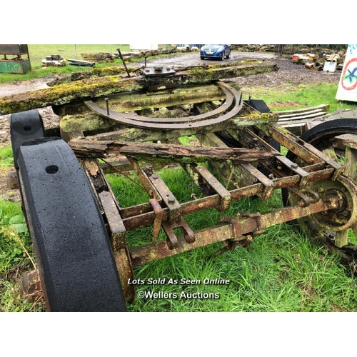 102 - OLD RAILWAY CART, IN NEED OF RESTORATION, TOTAL DIMENSIONS APPROX. 220CM W X 230CM L X 130CM H