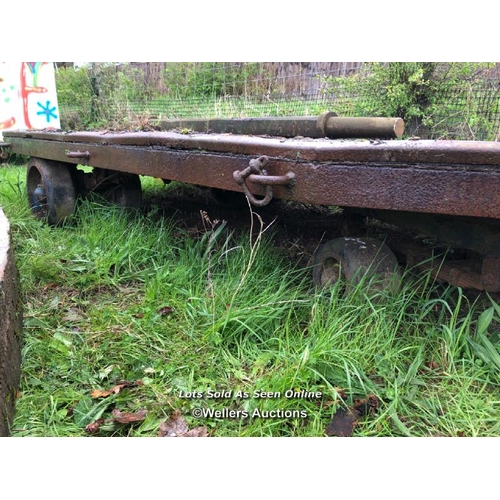 103 - VINTAGE SINGLE AXLE FLATBED TROLLEY, 305CM L X 183CM W