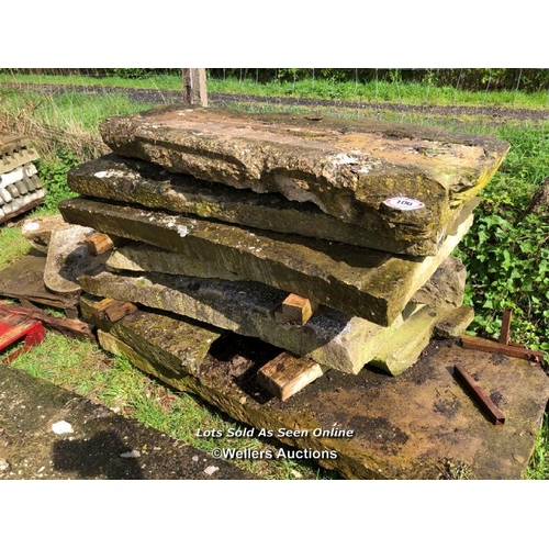 106 - SEVEN LARGE PIECES OF YORKSTONE, LARGEST APPROX. 105CM W X 220CM L