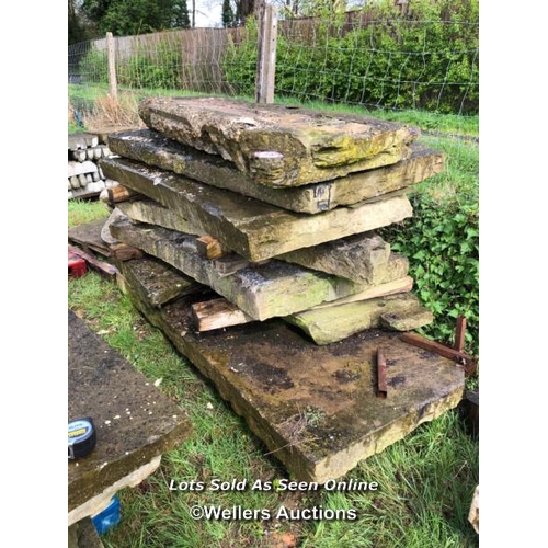 106 - SEVEN LARGE PIECES OF YORKSTONE, LARGEST APPROX. 105CM W X 220CM L