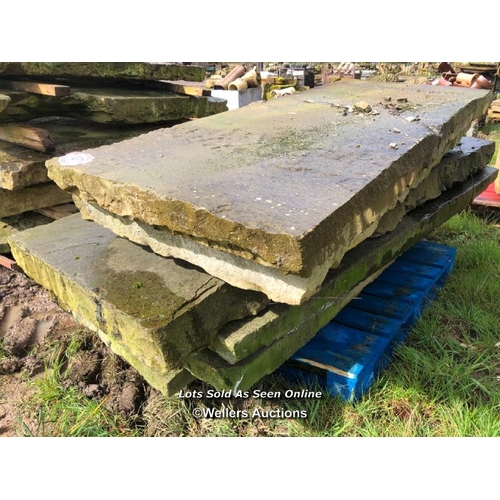 107 - FIVE LARGE PIECES OF YORKSTONE, LARGEST APPROX. 202CM L X 75CM W