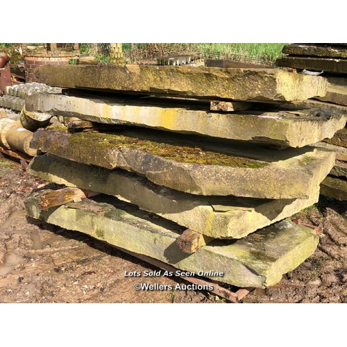 108 - FIVE LARGE PIECES OF YORKSTONE, LARGEST APPROX. 180CM L X 80CM W