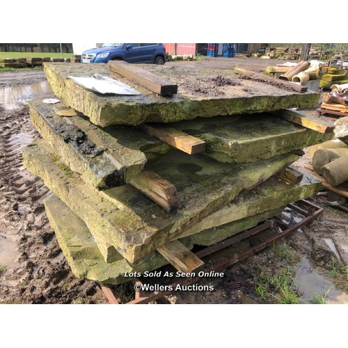 108 - FIVE LARGE PIECES OF YORKSTONE, LARGEST APPROX. 180CM L X 80CM W