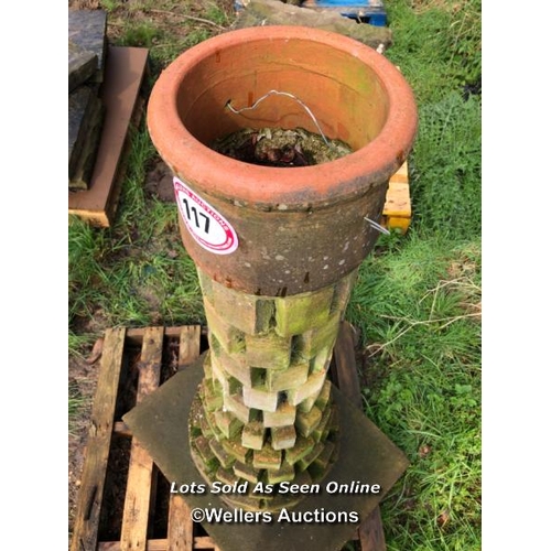 117 - BRICK CHIMNEY FEATURE ON CONCRETE BASE, 130CM H X 76CM W X 60CM W AT BASE