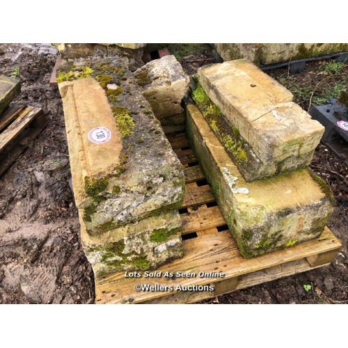 130 - FIVE PIECES OF STONE WINDOW SILL COPINGS, LARGEST 120CM L