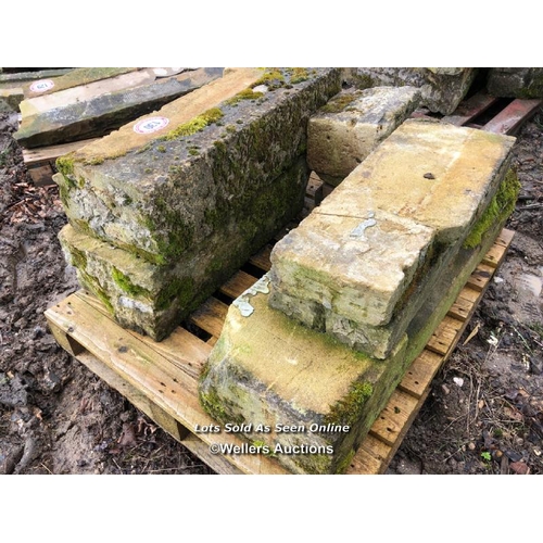 130 - FIVE PIECES OF STONE WINDOW SILL COPINGS, LARGEST 120CM L