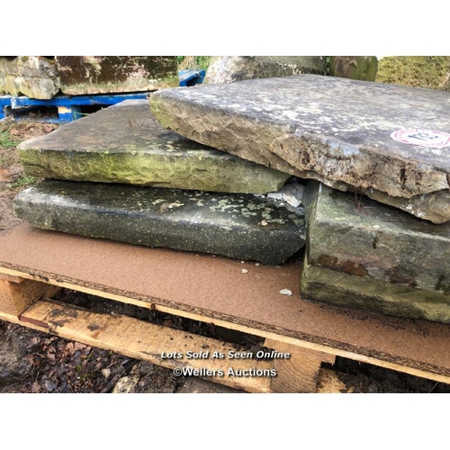 133 - FIVE PIECES OF YORKSTONE PAVING, VARIOUS SIZES, LARGEST 61CM W X 63CM L