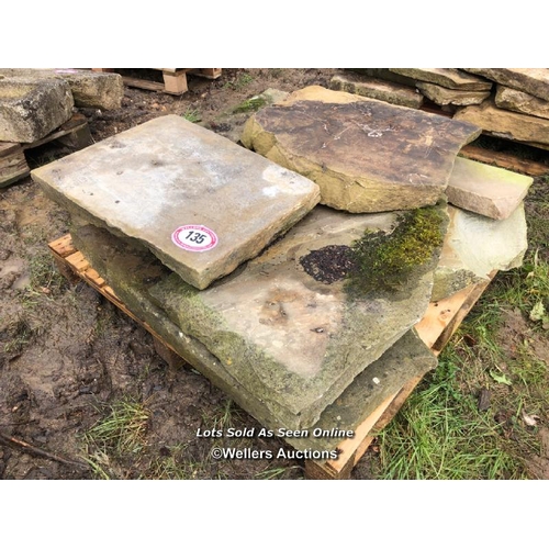 135 - EIGHT PIECES OF YORKSTONE CRAZY PAVING, VARIOUS SIZES, LARGEST 104CM L X 40CM W