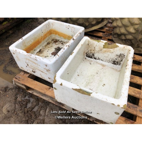 142 - PAIR OF BUTLERS SINKS, SOME DAMAGE PRESENT, 28CM H X 46CM W X 42CM L