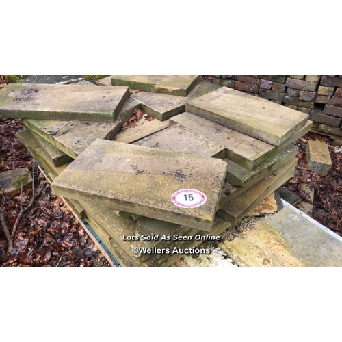 15 - PALLET OF STONE PAVING, ASSORTED SIZES, APPROX. 54CM L X 30CM W X 5CM D