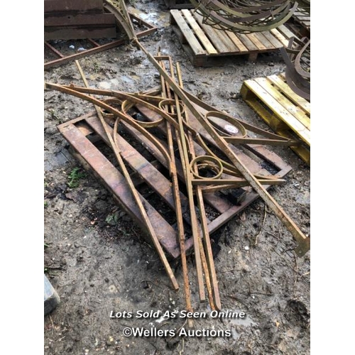 172 - FIVE IRON CORNER BRACKETS, VARIOUS STYLES, LARGEST 240CM L X 84CM H