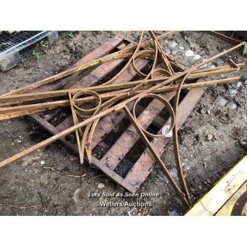 172 - FIVE IRON CORNER BRACKETS, VARIOUS STYLES, LARGEST 240CM L X 84CM H