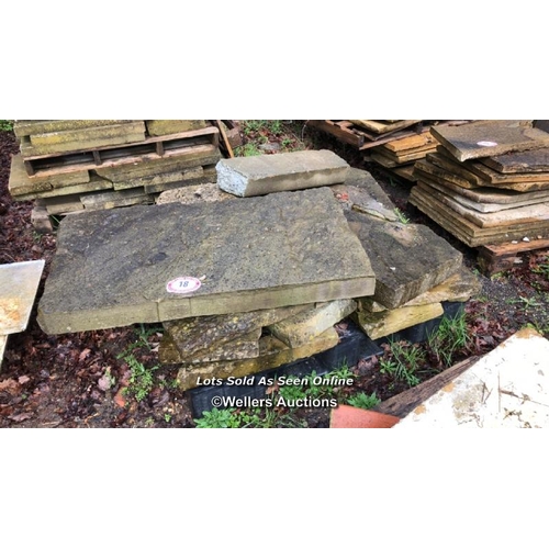 18 - QUANTITY OF YORKSTONE, LARGEST 107CM L X 64CM W X 9CM D