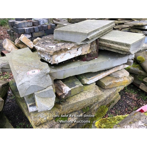 32 - LARGE QUANTITY OF YORK AND NATURAL STONE, LARGEST 85CM W X 170CM L