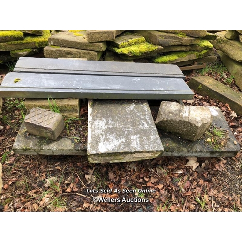 39 - QUANTITY OF MIXED STONE, SLATE AND CONCRETE COPING, SLATE 158CM L