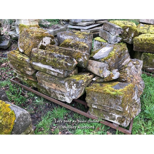 64 - LARGE QUANTITY OF STONE COMPONENTS, INCL. COPING, FROM AN ARCHWAY OR ENTRY SURROUND