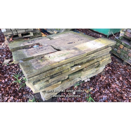 7 - PALLET OF RECLAIMED YORKSTONE PAVING, ASSORTED SIZES, APPROX. 87CM L X 30CM W X 5CM D