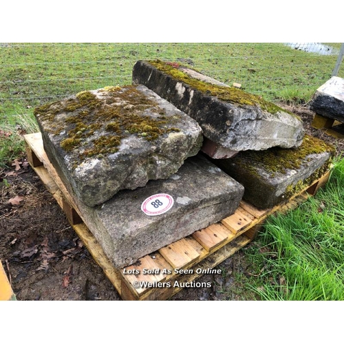 88 - FOUR PIECES OF MIXED STONE/CONCRETE COPING, LARGEST 66CM L X 50CM W