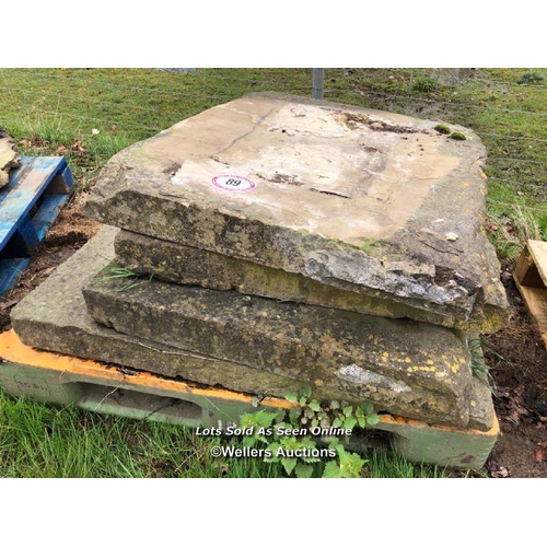 89 - FOUR PIECES OF YORKSTONE, LARGEST 110CM L X 80CM W