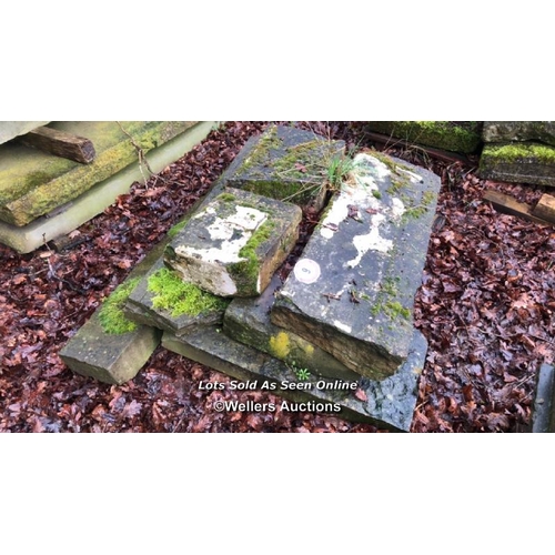 9 - SIX PIECES OF ASSORTED YORKSTONE, LARGEST 107CM L X 40CM W X 15CM D