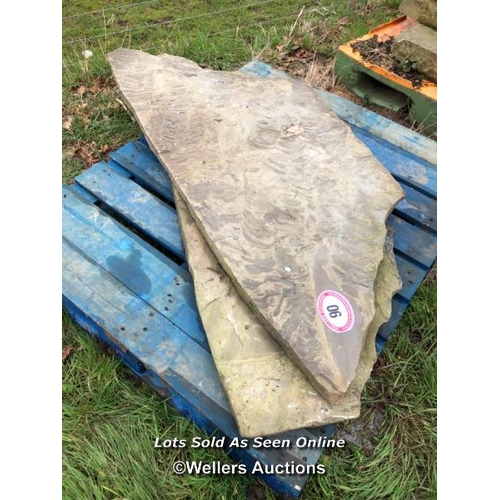 90 - TWO PIECES OF YORKSTONE, 140CM L X 59CM W