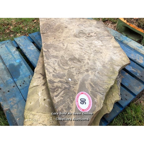 90 - TWO PIECES OF YORKSTONE, 140CM L X 59CM W