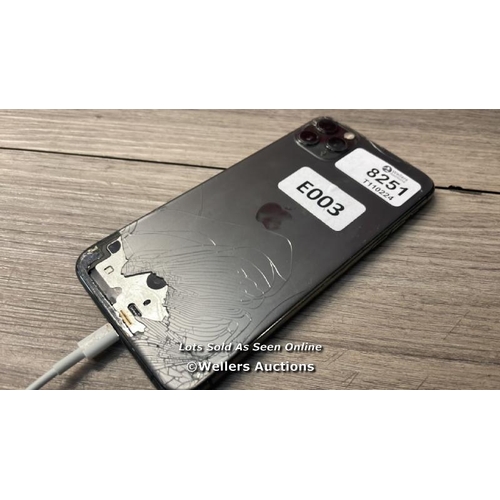 8043 - APPLE IPHONE 11 PRO MAX / A2218 / IMEI: 353921106469497 / POWERS UP / SEE IMAGESS FOR CONDITION - CR... 