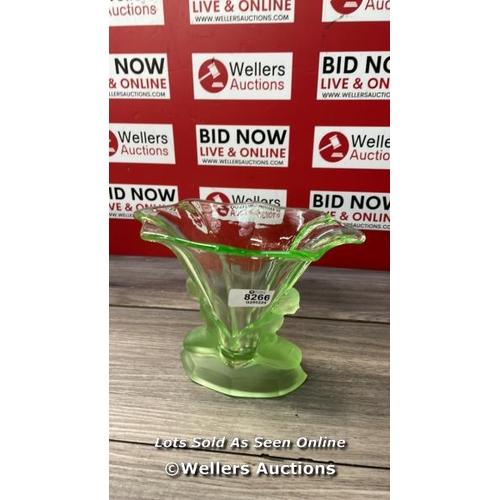 8047 - WALTHER AND SOHNE ART DECO URANIUM GLASS VASE WINDSOR PATTERN CENTREPIECE / H39