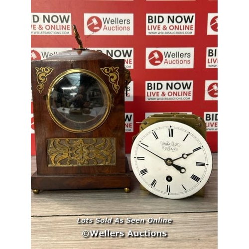 8074 - DELIGHTFUL MAHOGANY BRASS INLAID BRACKET CLOCK CASE WITH SEPARATE BRASS CLOCK MOVEMENT (TOO LARGE FO... 