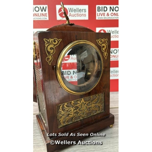 8074 - DELIGHTFUL MAHOGANY BRASS INLAID BRACKET CLOCK CASE WITH SEPARATE BRASS CLOCK MOVEMENT (TOO LARGE FO... 