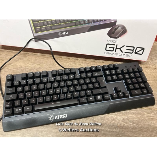 8106 - MSI VIGOR GK30 GAMING KEYBOARD & MOUSE SET / POWERS UP / MINIMAL SIGNS OF USE / KEYBOARD DOESN'T LIG... 